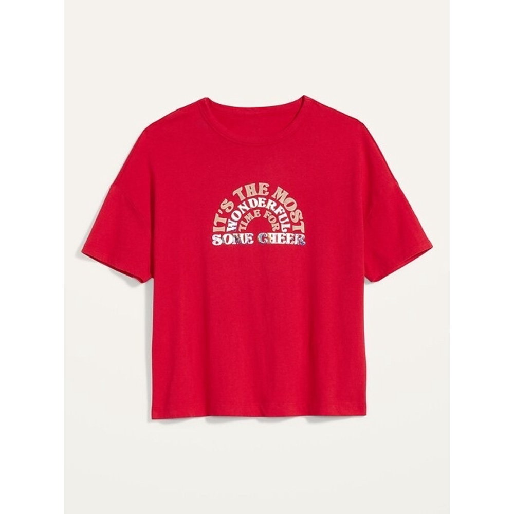 Women’s Loose-Fit Christmas Graphic Easy Tee size Medium Red Holiday Tee